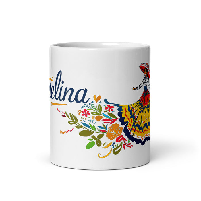 Taza de café exclusiva con nombre de Angelina, obra de arte para el hogar, la oficina, el trabajo, regalo de orgullo mexicano y español, taza blanca brillante con caligrafía única en su tipo | A4