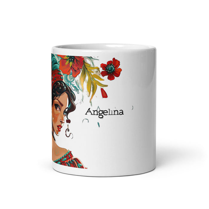 Taza de café exclusiva con nombre de Angelina, obra de arte para el hogar, la oficina, el trabajo, regalo de orgullo mexicano y español, taza blanca brillante con caligrafía única en su tipo | A5