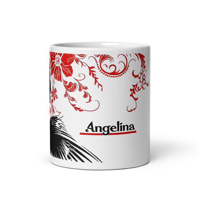 Angelina Exclusive Name Art Piece Home Office Lavoro Tazza da caffè Tazza regalo orgoglio spagnolo messicano Tazza unica nel suo genere Calligrafia Tazza bianca lucida | A6