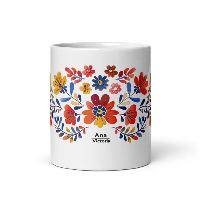 Tasse à café exclusive Ana Victoria avec nom, pour la maison, le bureau, le travail, la fierté mexicaine et espagnole, cadeau unique en son genre, calligraphie, blanc brillant | A4