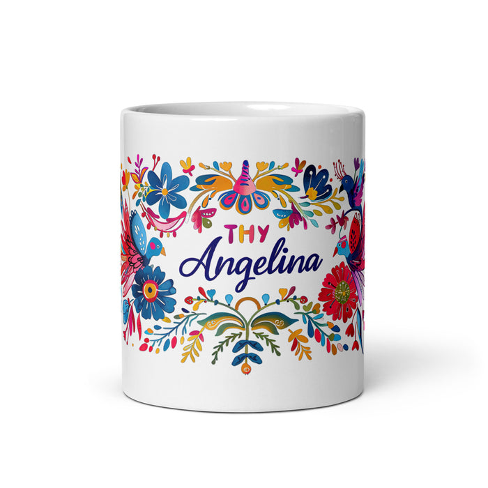 Tasse à café avec nom exclusif Angelina, tasse à café pour le travail à domicile, le bureau, la fierté mexicaine et espagnole, tasse cadeau, calligraphie unique en son genre, tasse blanche brillante | A14