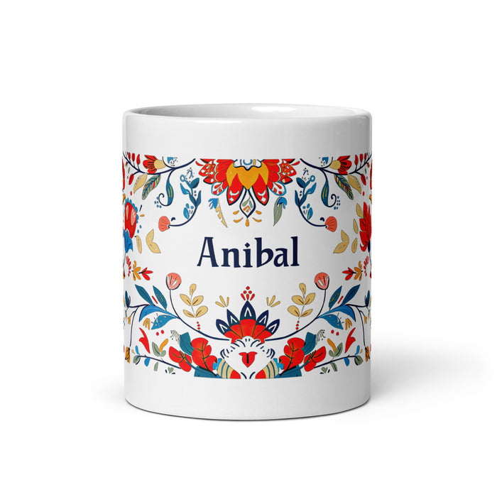 Taza de café exclusiva con nombre de Aníbal, para el hogar, la oficina, el trabajo, regalo de orgullo mexicano y español, taza blanca brillante con caligrafía única en su tipo | A7