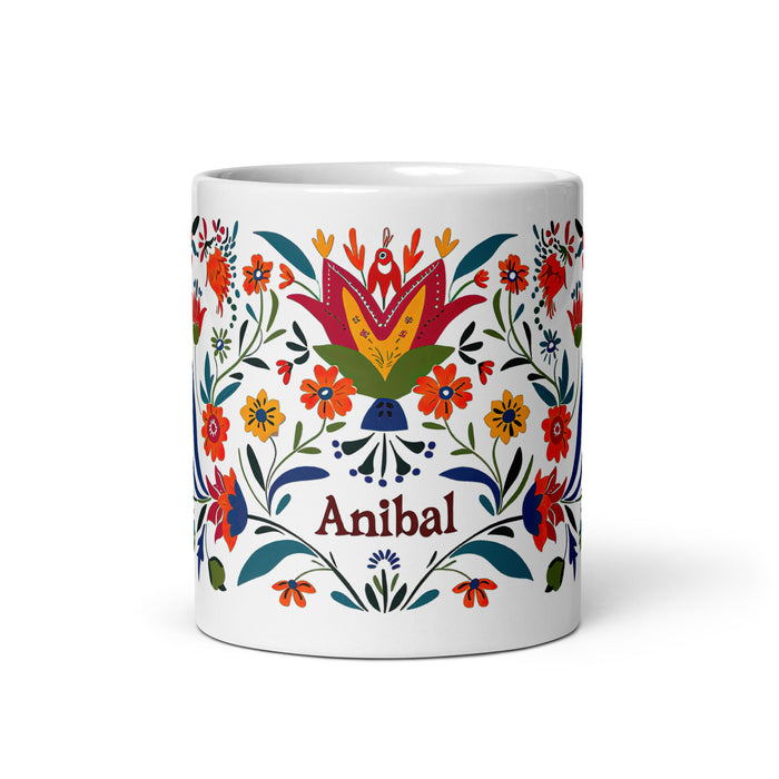 Aníbal Exklusives Namenskunstwerk, Kaffeetasse für Zuhause, Büro, Arbeit, mexikanischer und spanischer Stolz, Geschenktasse, einzigartige Kalligraphie, weiß glänzend, A9