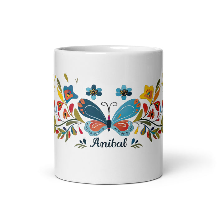 Taza de café exclusiva con nombre de Aníbal, para el hogar, la oficina, el trabajo, regalo de orgullo mexicano y español, taza blanca brillante con caligrafía única en su tipo | A10