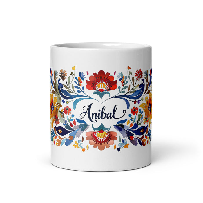 Aníbal Exklusives Namenskunstwerk, Kaffeetasse für Zuhause, Büro, Arbeit, mexikanischer und spanischer Stolz, Geschenktasse, einzigartige Kalligraphie, weiß glänzende Tasse | A11