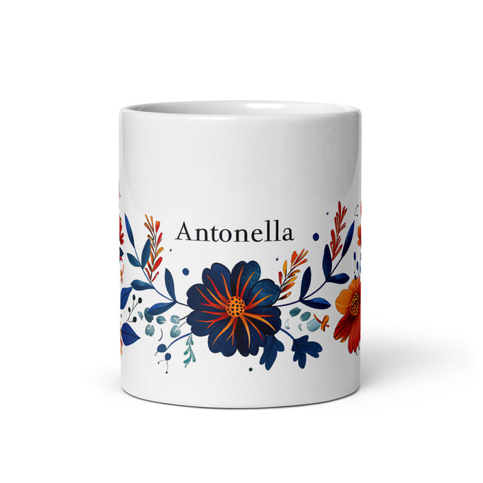 Taza de café exclusiva con nombre de Antonella, para el hogar, la oficina, el trabajo, regalo de orgullo mexicano y español, taza blanca brillante con caligrafía única en su tipo | A3