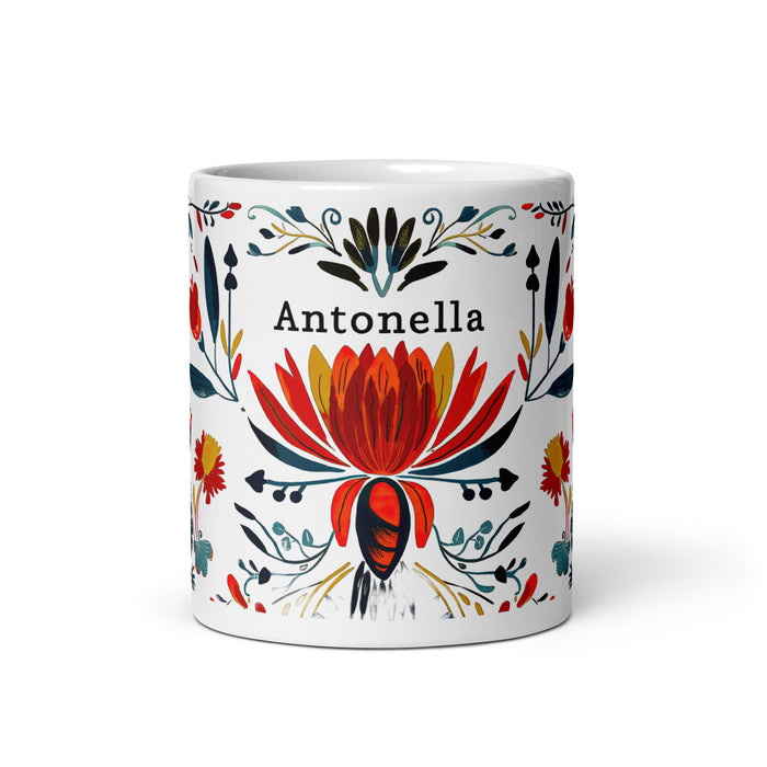 Taza de café exclusiva con nombre de Antonella, para el hogar, la oficina, el trabajo, regalo de orgullo mexicano y español, taza blanca brillante con caligrafía única en su tipo, tamaño A6