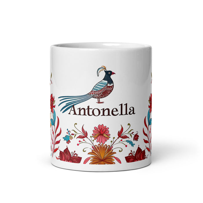 Tasse à café de travail de bureau à domicile de nom exclusif d'Antonella Tasse cadeau de fierté espagnole mexicaine Tasse blanche brillante de calligraphie unique en son genre | A8