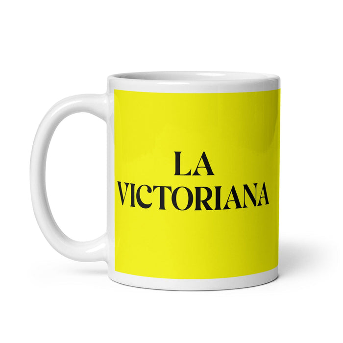 La Victoriana La tasse à café drôle victorienne pour le travail à domicile ou au bureau Cadeau de fierté mexicaine espagnole Tasse blanche brillante Tasse en carte jaune