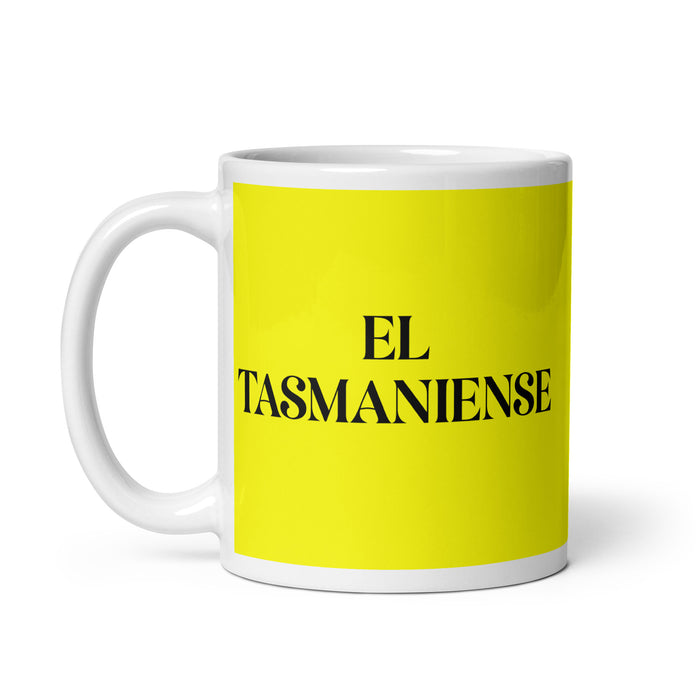 El Tasmaniense The Tasmanian Funny Home Office Work Coffee Mug Mexican Spanish Pride Gift White Glossy Cup Yellow Card Mug