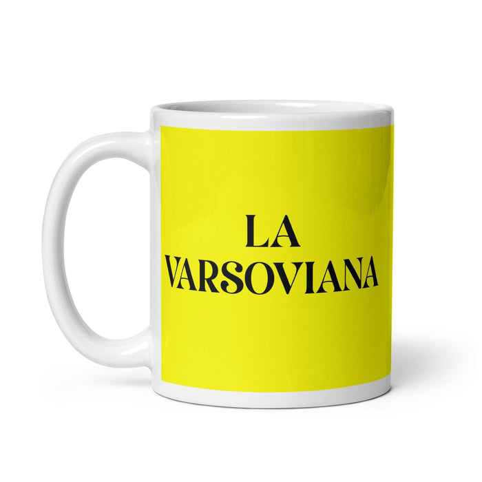 La Varsoviana Le résident de Varsovie Drôle Bureau à domicile Travail Tasse à café Cadeau de fierté espagnole mexicaine Tasse blanche brillante Tasse à carte jaune