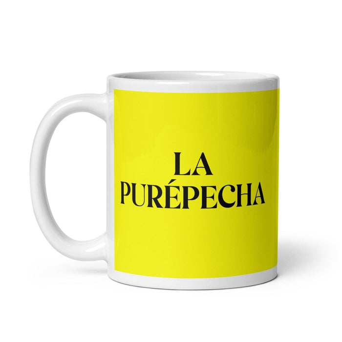 La Purépecha La Purépecha Divertente Tazza da caffè per casa, ufficio e lavoro, regalo di orgoglio spagnolo messicano, tazza bianca lucida, carta gialla