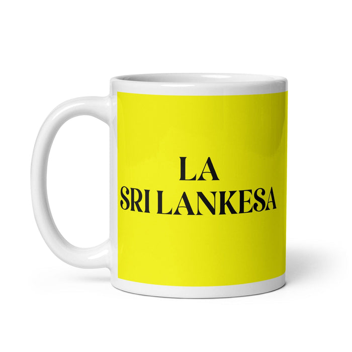 La Sri Lanka La taza de café divertida de Sri Lanka para el trabajo en casa o en la oficina Regalo de orgullo mexicano español Taza blanca brillante Taza de tarjeta amarilla