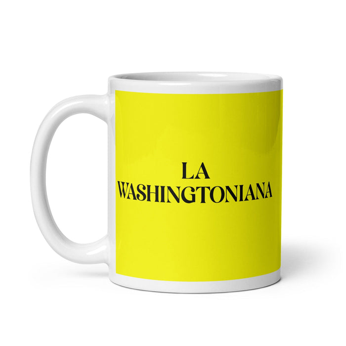 La Washingtoniana The Washingtonian (DC) Tasse à café amusante pour le travail à domicile ou au bureau Cadeau de fierté mexicaine espagnole Tasse blanche brillante Tasse en carte jaune