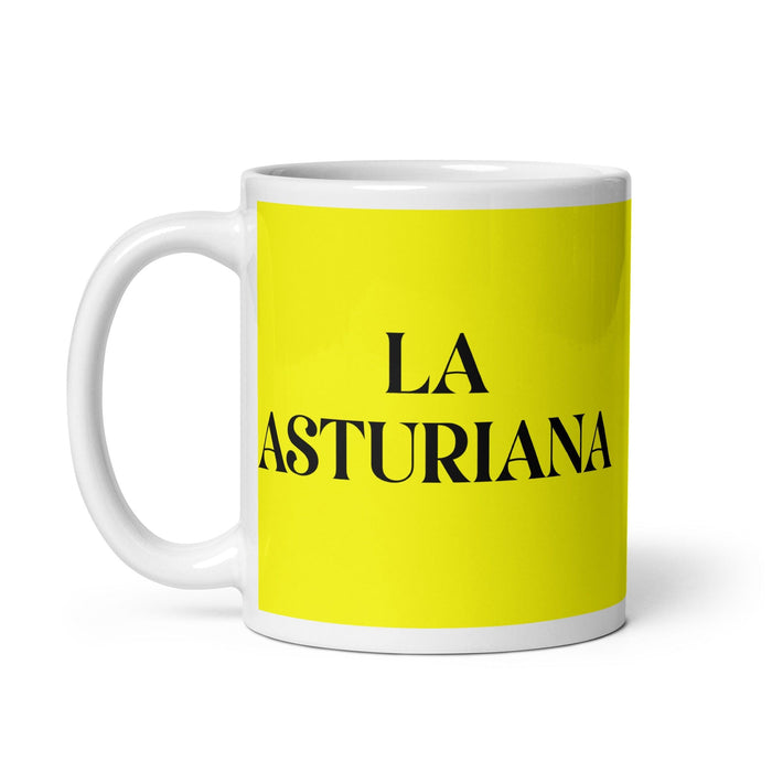 La Asturiana La tazza da caffè divertente per ufficio a casa e lavoro delle Asturie, orgoglio spagnolo messicano, regalo, tazza bianca lucida, carta gialla