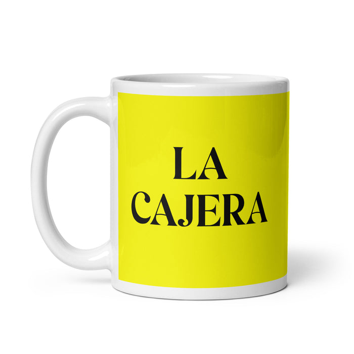 La Cajera The Cashier Funny Home Office Work Coffee Mug Mexican Spanish Pride Gift White Glossy Cup Yellow Card Mug