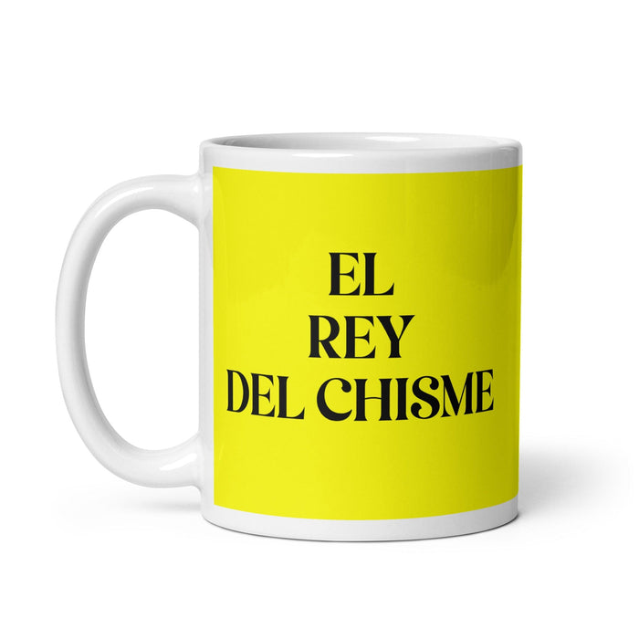 El Rey Del Chisme La Reine des Potins / Le Roi des Potins Tasse à café amusante pour le travail à domicile ou au bureau Cadeau de fierté mexicaine espagnole Tasse blanche brillante Tasse en carte jaune