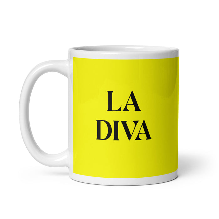 La Diva The Diva Funny Home Office Work Coffee Mug Mexican Spanish Pride Gift White Glossy Cup Yellow Card Mug