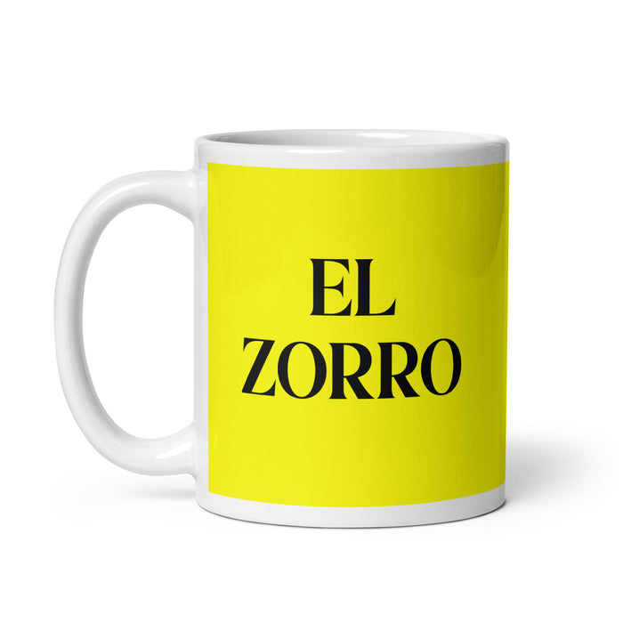 El Zorro The Fox Funny Home Office Work Coffee Mug Mexican Spanish Pride Gift White Glossy Cup Yellow Card Mug