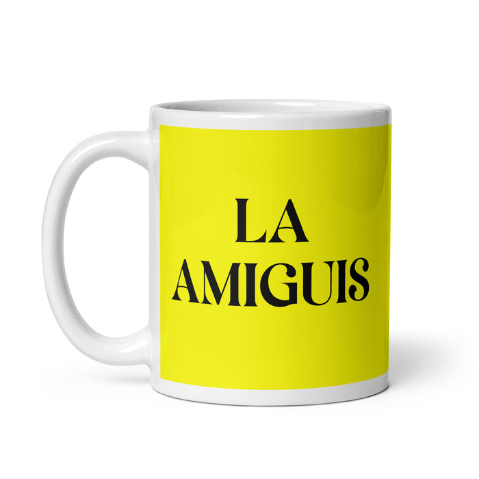 La Amiguis The Bestie Funny Home Office Work Coffee Mug Mexican Spanish Pride Gift White Glossy Cup Yellow Card Mug