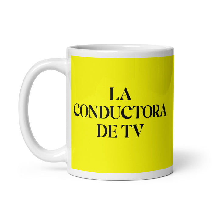 La Conductora De Tv The Tv Host Funny Home Office Work Coffee Mug Mexican Spanish Pride Gift White Glossy Cup Yellow Card Mug