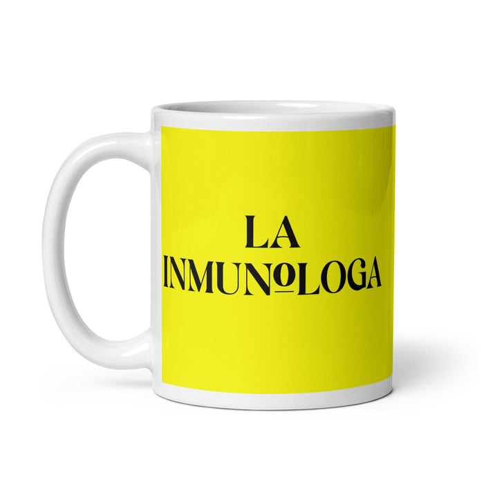 La Inmunologa The Immunologist Funny Home Office Work Coffee Mug Mexican Spanish Pride Gift White Glossy Cup Yellow Card Mug