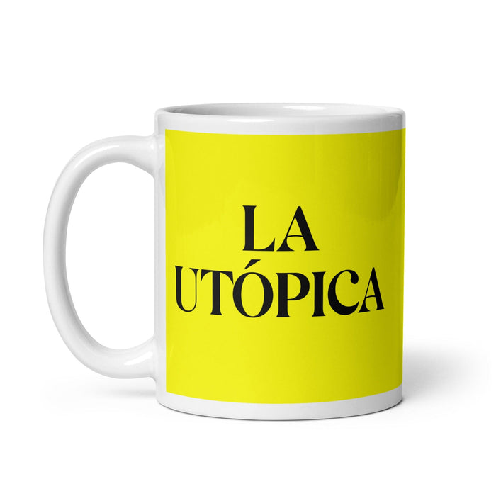 La Utópica La Utópica Divertida Taza de Café para el Trabajo en la Oficina en Casa Regalo de Orgullo Español Mexicano Taza Blanca Brillante Taza de Tarjeta Amarilla