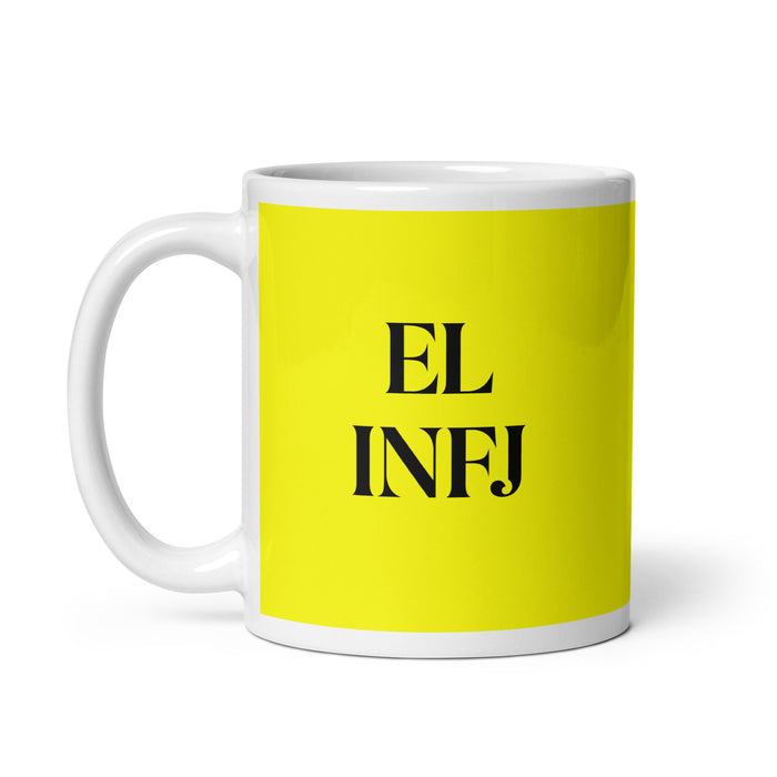 El INFJ The Advocate MBTI Personality Funny Home Office Work Coffee Mug Mexican Spanish Pride Gift White Glossy Cup Yellow Card Mug