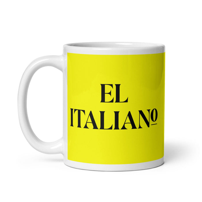 El Italiano La tasse à café amusante pour le travail à domicile et au bureau, cadeau de fierté mexicaine espagnole, tasse blanche brillante, tasse en carte jaune