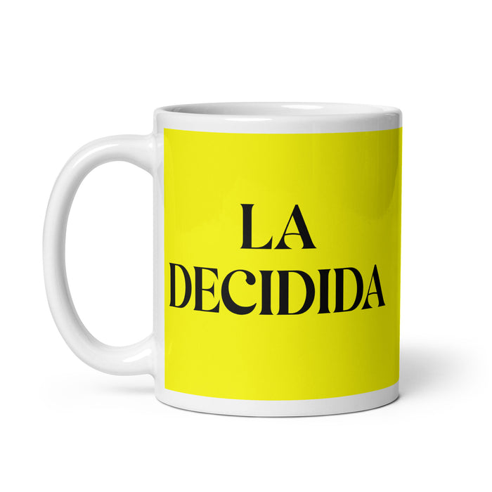 La Decidida The Decisive One Funny Home Office Work Coffee Mug Mexican Spanish Pride Gift White Glossy Cup Yellow Card Mug