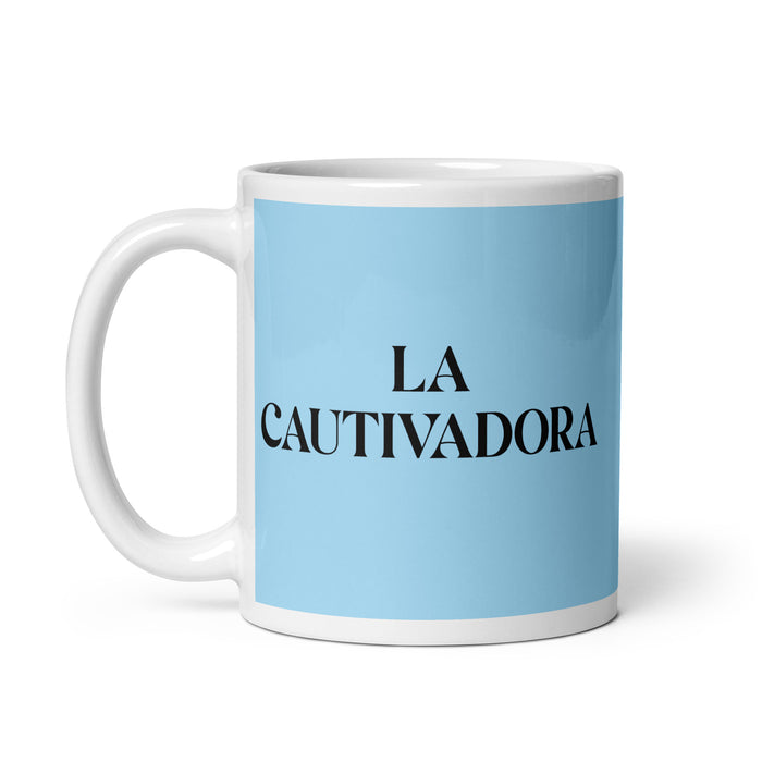 La Cautivadora The Captivating One Funny Home Office Work Coffee Mug Mexican Spanish Pride Gift White Glossy Cup Sky Blue Card Mug