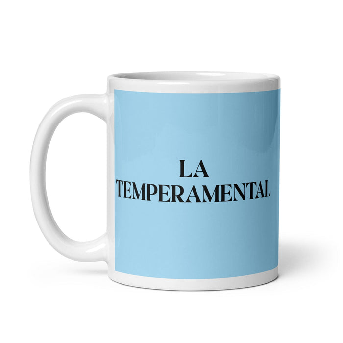 La Temperamental The Temperamental One Lustige Kaffeetasse für Zuhause, Büro, Arbeit, mexikanisches spanisches Pride-Geschenk, weiße glänzende Tasse, himmelblaue Kartentasse