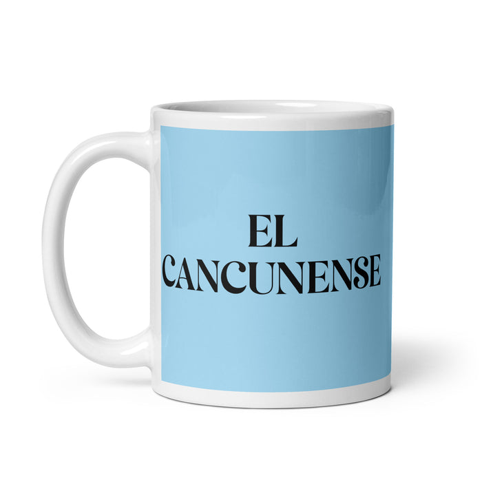 El Cancunense The Cancún Resident Funny Home Office Work Coffee Mug Mexican Spanish Pride Gift White Glossy Cup Sky Blue Card Mug