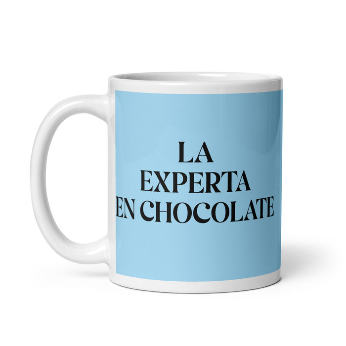 La Experta En Chocolate The Chocolate Expert Funny Home Office Work Coffee Mug Mexican Spanish Pride Gift White Glossy Cup Sky Blue Card Mug