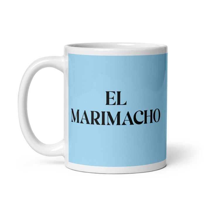 El Marimacho The Tomboy Tasse à café amusante pour le travail à domicile ou au bureau Cadeau de fierté mexicaine espagnole Tasse blanche brillante Carte bleu ciel