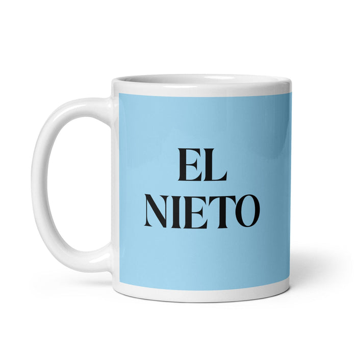 El Nieto La petite-fille / Le petit-fils Tasse à café amusante pour le travail à domicile ou au bureau Cadeau de fierté mexicaine espagnole Tasse blanche brillante Carte bleu ciel