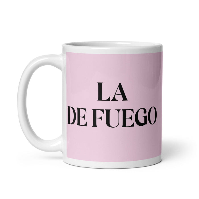 La De Fuego Das Feuerzeichen Lustige Kaffeetasse für Zuhause, Büro, Arbeit, mexikanisches spanisches Pride-Geschenk, weiße glänzende Tasse, hellrosa Kartentasse