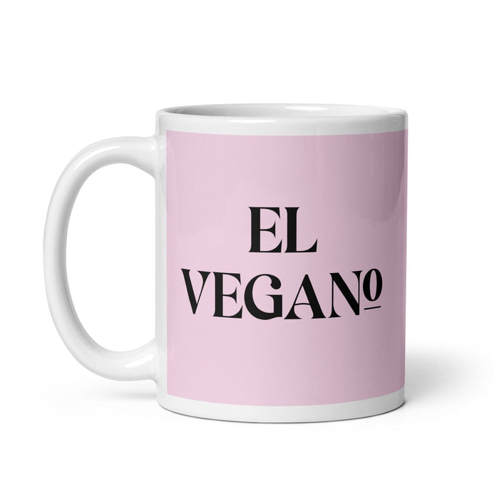 El Vegano, der Veganer, lustige Kaffeetasse für Zuhause, Büro, Arbeit, mexikanisches spanisches Pride-Geschenk, weiße glänzende Tasse, hellrosa Kartentasse