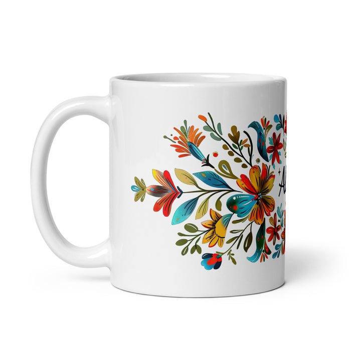 Taza de café exclusiva con nombre de Alicia, para el hogar, la oficina, el trabajo, regalo de orgullo mexicano y español, taza blanca brillante con caligrafía única en su tipo | A12