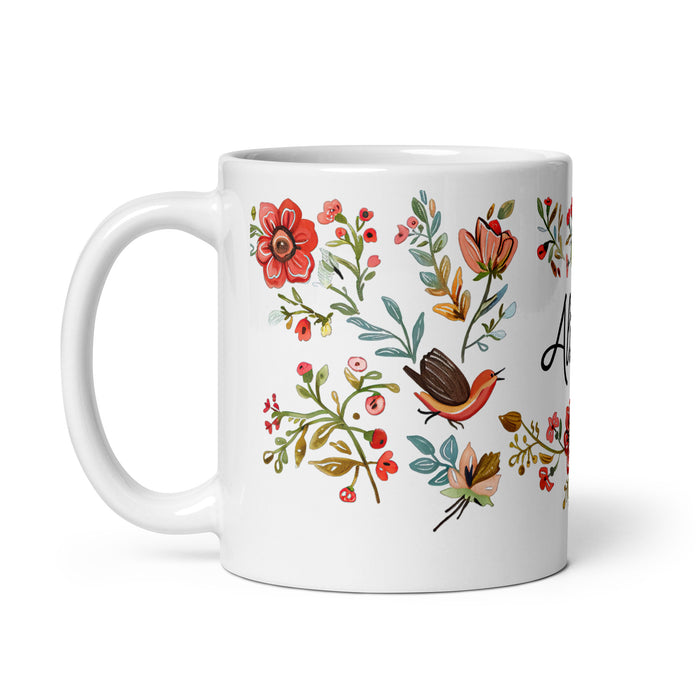 Tazza da caffè con nome esclusivo Alicia, tazza da regalo con orgoglio spagnolo messicano, calligrafia unica, tazza bianca lucida | A28