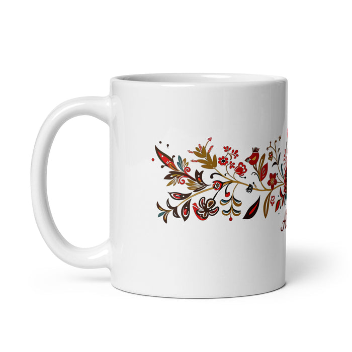 Taza de café exclusiva con nombre de Alison, obra de arte para el hogar, la oficina, el trabajo, regalo de orgullo mexicano y español, taza blanca brillante con caligrafía única en su tipo | A7