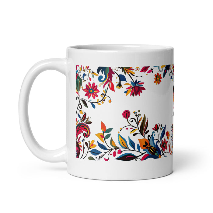 Tasse à café exclusive Amaia avec nom, pour la maison, le bureau, le travail, la fierté mexicaine et espagnole, cadeau unique en son genre, calligraphie, blanc brillant | A14