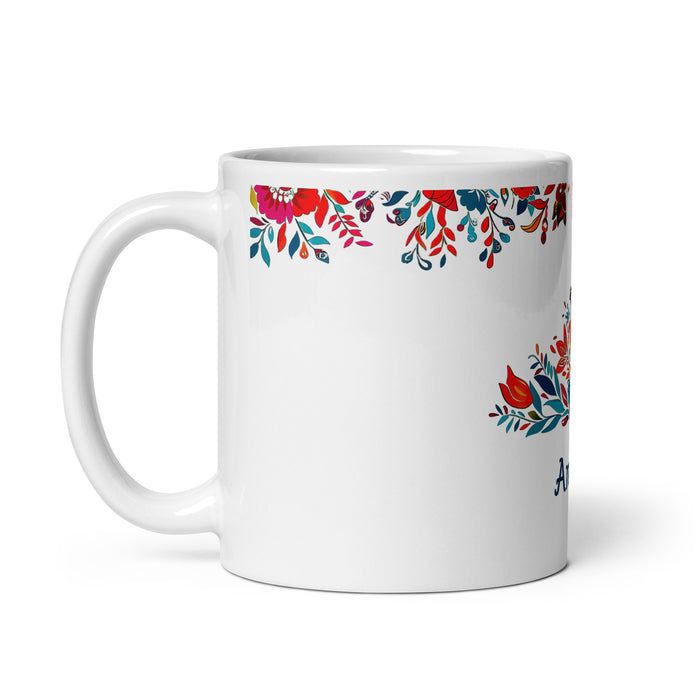 Taza de café exclusiva con nombre de Amaya, obra de arte para el hogar, la oficina, el trabajo, regalo de orgullo mexicano español, taza blanca brillante con caligrafía única en su tipo | A9