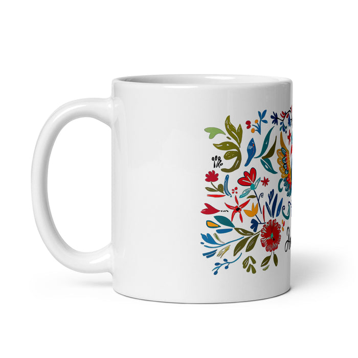 Taza de café exclusiva con nombre de Amanda, obra de arte para el hogar, la oficina, el trabajo, regalo de orgullo mexicano y español, taza blanca brillante con caligrafía única en su tipo | A14