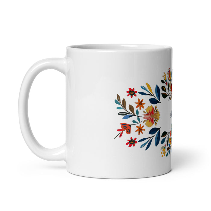 Taza de café exclusiva con nombre de Amanda, obra de arte para el hogar, la oficina, el trabajo, regalo de orgullo mexicano y español, taza blanca brillante con caligrafía única en su tipo | A18