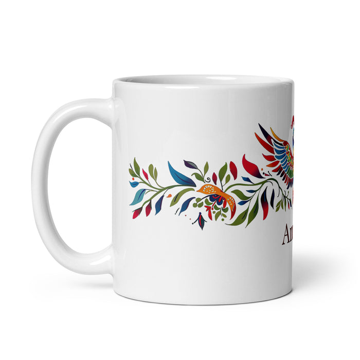 Taza de café exclusiva con nombre de Amaya, obra de arte para el hogar, la oficina, el trabajo, regalo de orgullo mexicano español, taza blanca brillante con caligrafía única en su tipo | A3