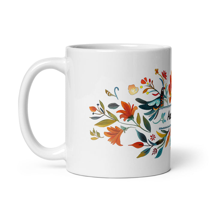 Tasse à café exclusive avec nom Ana Lucía, tasse à café pour le travail à domicile, la fierté espagnole mexicaine, tasse cadeau, calligraphie unique, tasse blanche brillante | A6