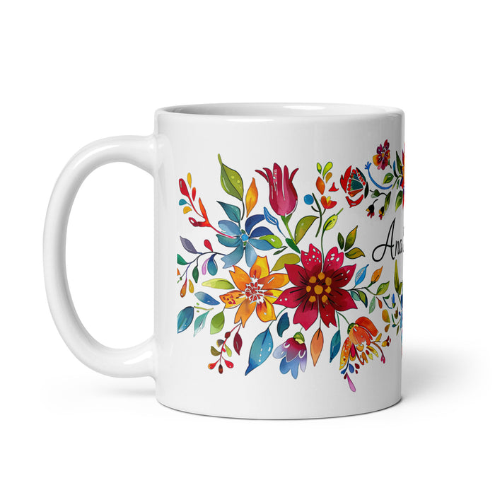 Ana Sofía Exklusives Namenskunstwerk, Kaffeetasse für Zuhause, Büro, Arbeit, mexikanischer und spanischer Stolz, Geschenktasse, einzigartige Kalligraphie, weiß glänzend, A1