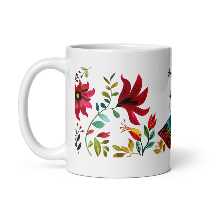 Tasse à café exclusive avec nom Ana Sofía, tasse à café pour le travail à domicile, la fierté espagnole mexicaine, tasse cadeau, calligraphie unique, tasse blanche brillante | A9