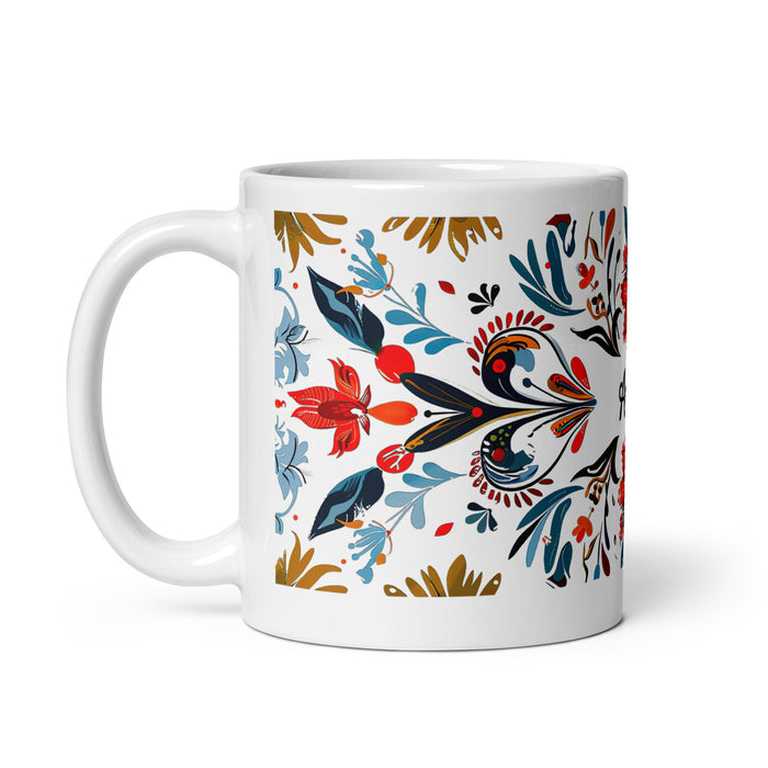 Tasse à café avec nom exclusif et motif de fierté mexicaine et espagnole, tasse à café blanche brillante et unique en son genre | A6